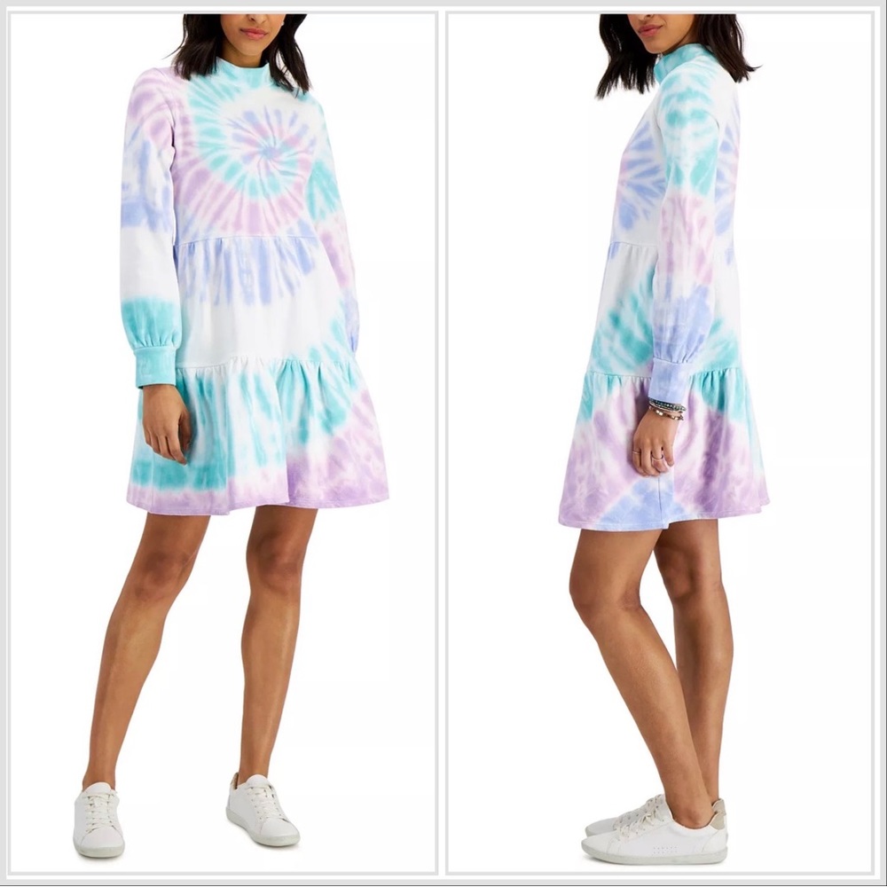 NWT Style & Co Tie Dye Mock Neck Long Sleeves Dress Medium
